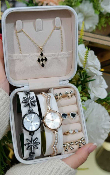 2 IN ONE GIFT SET DIAMOND STONE JEWELRY WATCHES